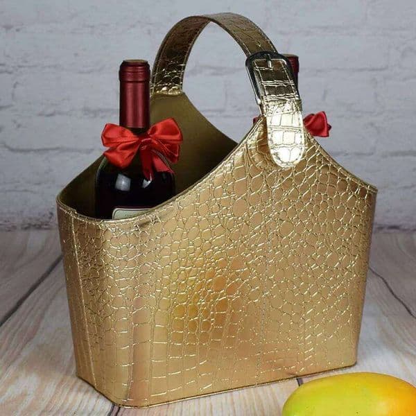 Gold PU Leather Hand Fruit Basket 26H0319