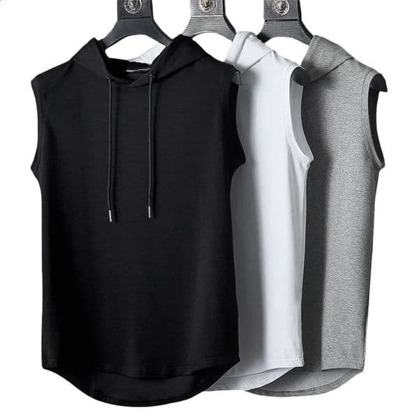 Mens Sleeveless Hooded Tank Tops Summer Gym Bodybuilding Fitness Sport Workout Singlet Solid Color Sports Vest 260319BANJIA