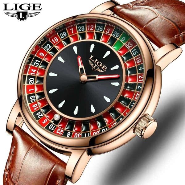 LIGE Luxury Mens Fashion Large Turntable Dial Waterproof Quartz Watches Luminous Sports Business Man Watch Leather Clock