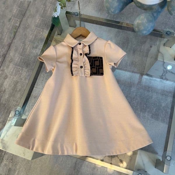 Baby Girl Dress Jacquard Floral Print Short Sleeve Round Neck Skirt Spring Summer Children Party Casual Clothing Size 90-150Cm