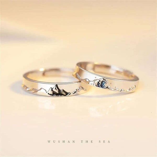 Women Men Fashion Weddings Lover Romantic Adjustable S925 Silver Plated Mountain and Sea Couple Rings S260318