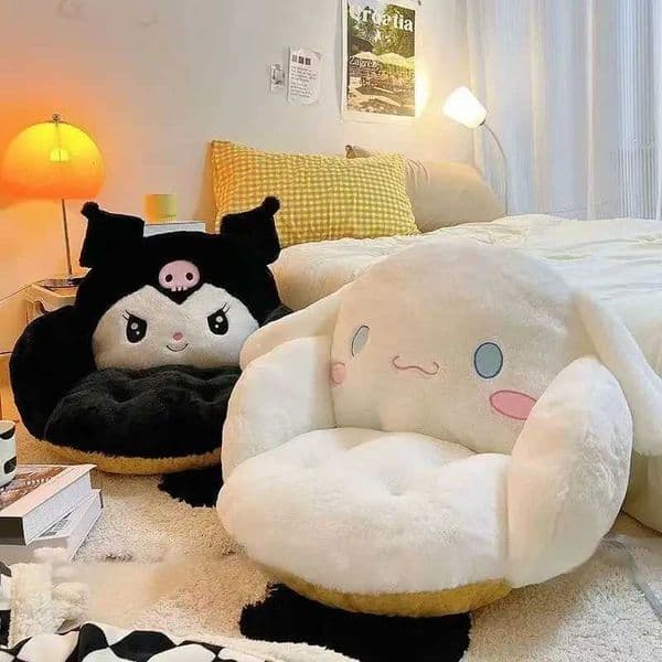 Kawaii Cinnamoroll Big Size Cute Plush Half Surrounded Black Kuromi Cushion Backrest Dormitory Office Non-Slip Chair Cushion J20260319