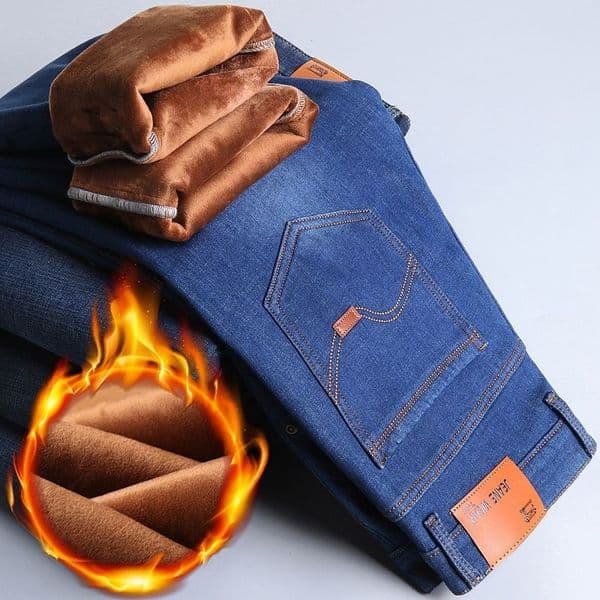 Men Fashion Winter Warm Jeans Male Fleece Lined Thickened Denim Pants Loose Straight Comfortable Casual Black Blue Trousers y260228