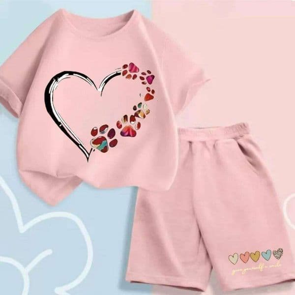 Summer Baby Girls Clothes Set Kid Fashion Flower Heart T-Shirts Top And Shorts 2 Pieces Suit Children Short Sleeve Tracksuits S260318