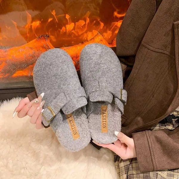 2025 Womens Winter Mule Slippers Fashion Felt Suede Fleece Cotton Slippers with Adjustable Lady House Flat Slippers Q251230