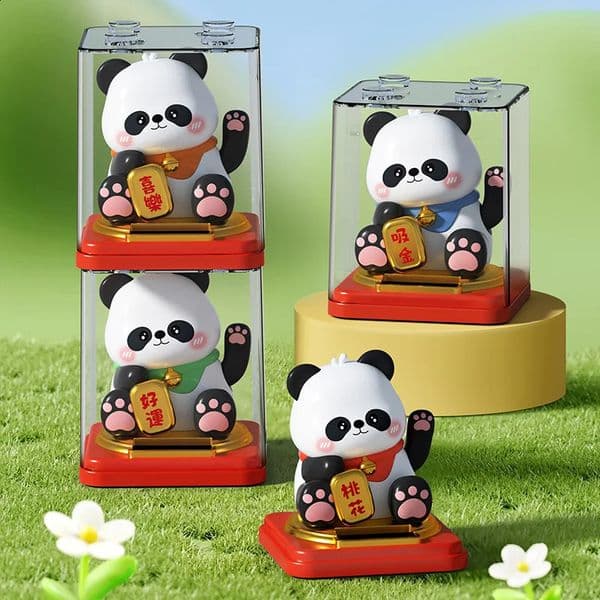3 Inch Solar Powered Panda Ornament Welcoming Waving Hand Chinese Plastic Figurines For Car Home Decor Cute Animal Crafts 260319