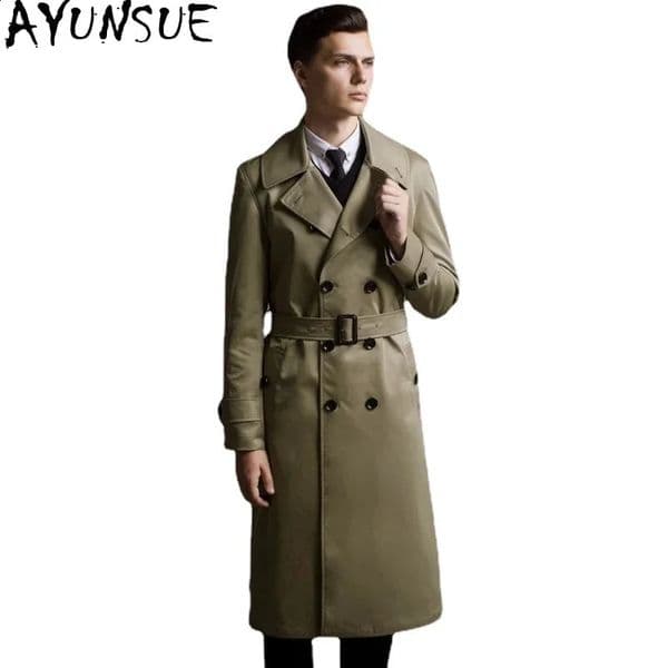 AYUNSUE Spring Autumn Jacket Men Trench Coat Men Streetwear Windbreaker Long Coats Plus Size Chaqueta Hombre NO979 MY2045 260319