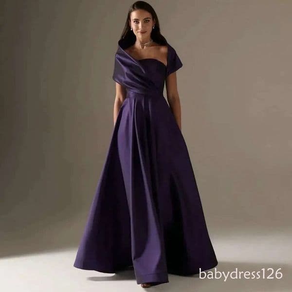 Elegant Grap Evening Formal Dress 2026 Off the Shoulder Pleats Satin Long A-line Prom Pageant Party Birthday Gowns Robe De Soiree ZD19