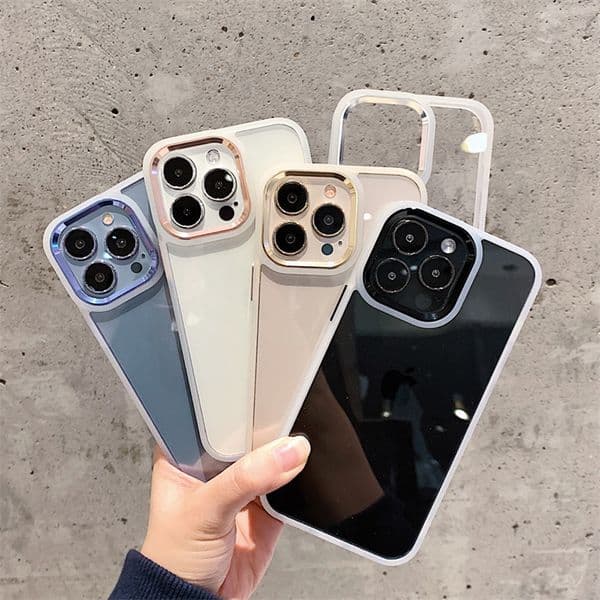 Gold Lens Frame Phone Case For Iphone 17 16 15 14 13 Pro 12 11 Max Plus 16Promax Color Blocking 17Promax Phone Case 14Promax Simple 15Promax Cover 13Promax 12Pro Shell