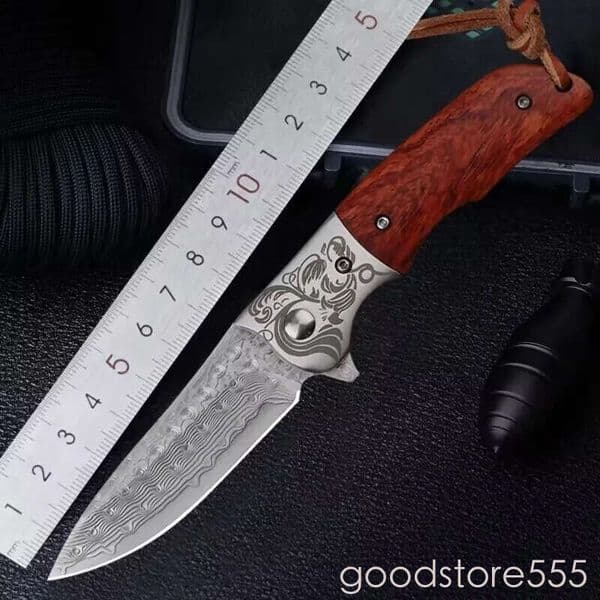 Damascus Steel 5Cr13Mov Folder Steel Smooth Flip EDC Outdoor Camping Pocket Knife fixed blade knife Shell Wooden pocket knife couteau Handle Folding Knife With