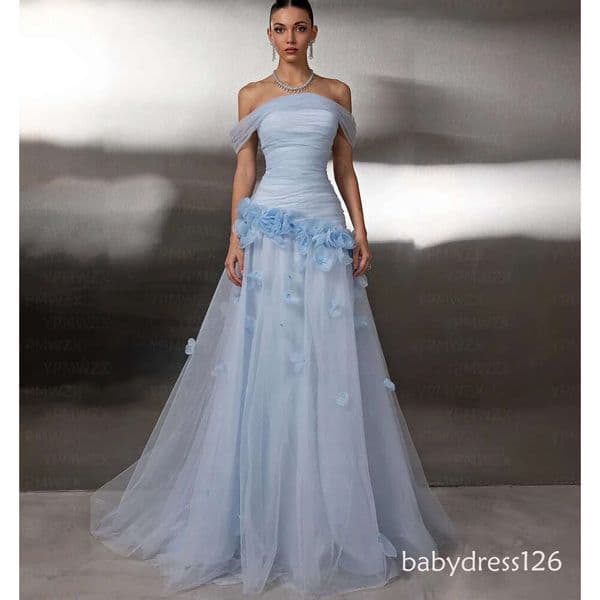 New Arrival Mermaid Prom Party Dress 2026 Off the Shoulder 3D Flowers Sleeves Long Evening Birthday Gowns Formal Vestidos De Feast ZD19