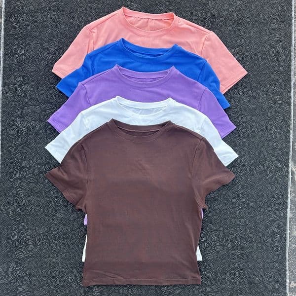 Women's Round Neck Tight-Fitting Quick-Dry Fitness Top Yoga Wear Slim-Fit Tummy Control T-Shirt Short Sleeve Navel-Revealing Slimming Fit