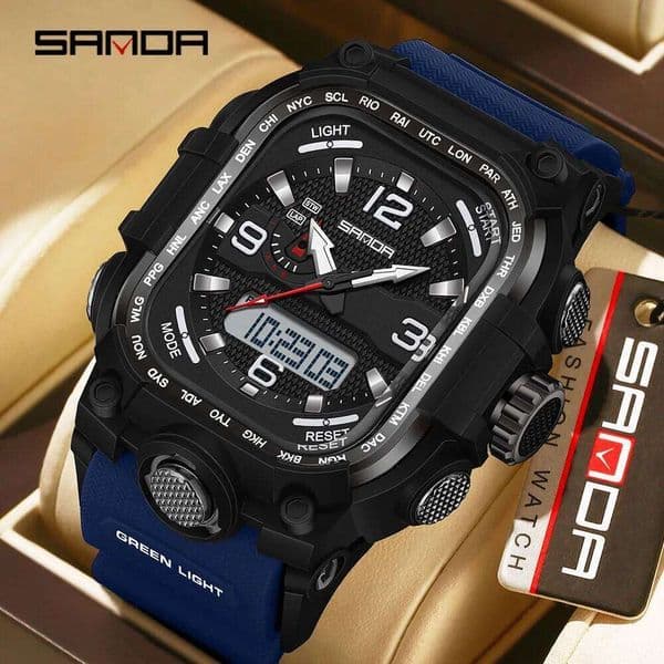 SANDA 6310 Dual Display Watches Sport Waterproof Electronic Watch Military Man Alarm Stopwatch Quartz Men LED Digital Clock