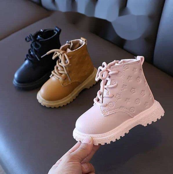 Winter Martin Girls' Double Cotton English Leather Boots, Boys' Baby Shoes, Thickened Medium and Small Children's Shoes