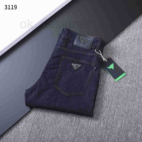 Men's Jeans Designer Pra light luxury jeans spring men black trendy high-end slim straight casual pants DASP