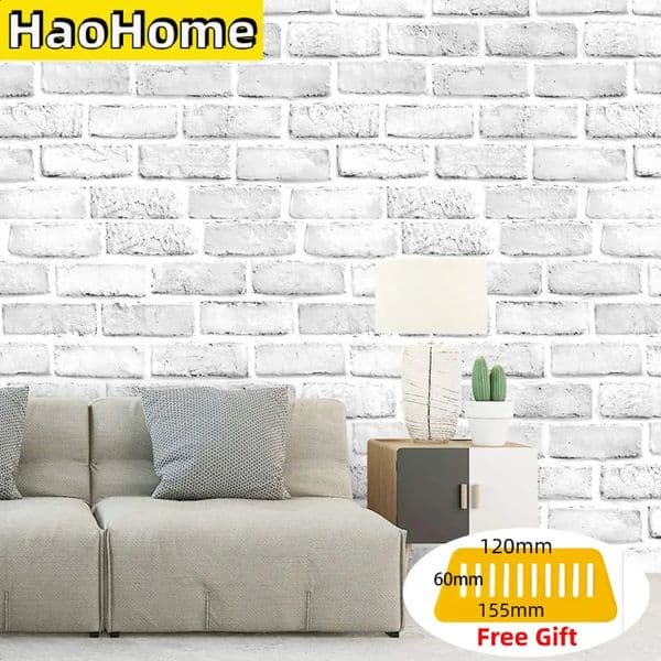 HaoHome WhiteGrey Peel and Stick Faux Brick Wallpaper Self Adhesive Contact Paper Bathroom Decorative Wallcoverings 260319