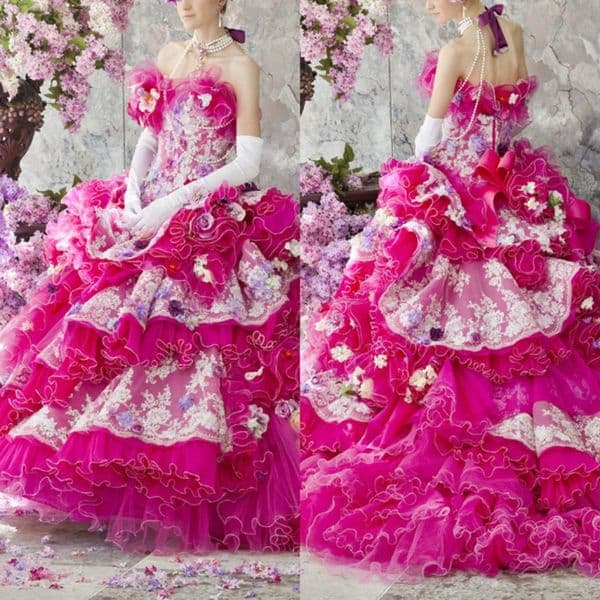 Stella De Libero Princess Wedding Dresses 3D Floral Appliques Flowers Tiered Skirts Bridal Ball Gowns Floor Length Ruffle Wedding Dress 4M12