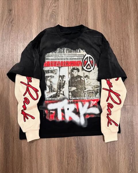 Y2k High Street Clothing Harajuku Letter Pattern Oversized T-shirt Mens Trendy Fashion Casual Loose Fake Two Piece Top260316BJ