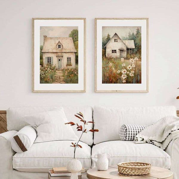 Vintage Stone House Print French Countryside Cottage Painting Canvas Poster Rustic Farmhouse Pictures Home Room Wall Decor 26Y0319