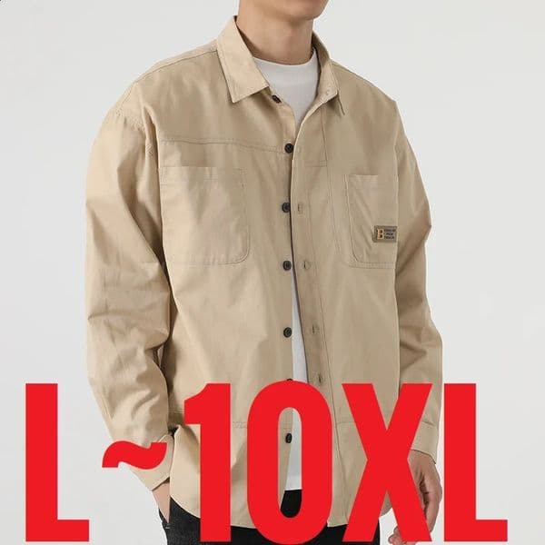 100 Cotton Shirts Man Long Sleeve Top Male Oversize Casual Big Size 5XL 6XL 7XL 8XL 9XL 10XL Plus Large Loose Spring Outwear 260318