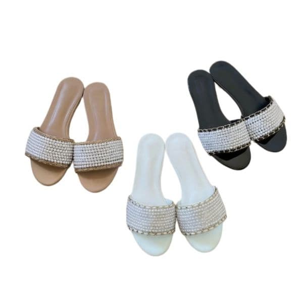 New 2026 Women's Pearl Chain Logo Slides in Multi-Colors with Sparkling Design, Luxury Style, Comfortable Daily and Leisure Sandals with Elegant Decoration-4