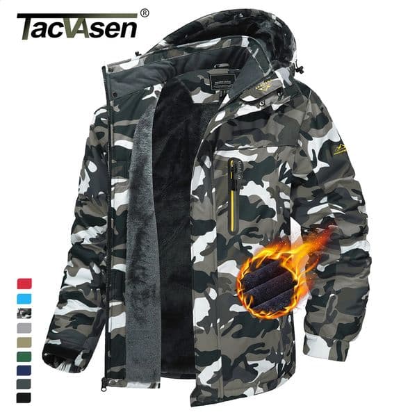 TACVASEN Winter Fleece Lining Parka Waterproof Mens Ski Snowboard Jackets Windproof Removable Hoodie Coats Casual Windbreaker 260319