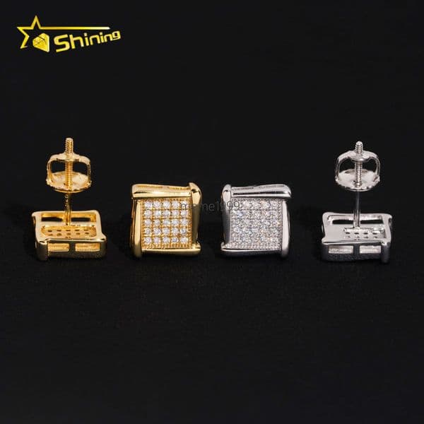 Cheap Price Fine Jewelry Silver 925 Earrings Hip Hop Iced Out Men Women Screw Back Gold Plated Moissanite Stud Earrings