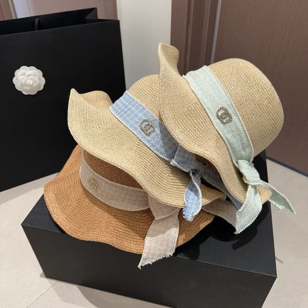 Bucket Hat Designer Sun Woven Grass Wide Brim Fisherman Womens Breathable Sunscreen Large Brim Beach Vacation Summer thumbnail 2