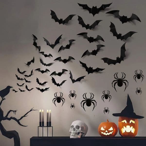 3D Black PVC Bat Wall Stickers Halloween Decorations Scary Party Props DIY Home Bar Room Decoration for Spooky Night 260319