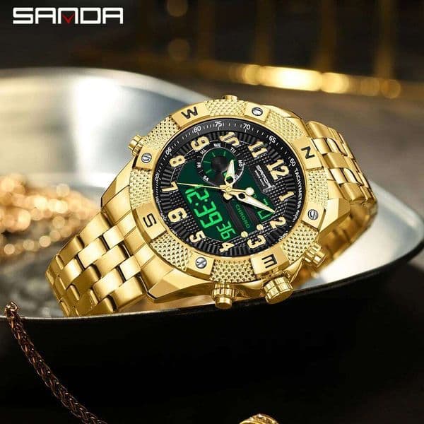 SANDA 3308 Military Sports Waterproof LED Dual Display Digital Quartz Watch Men's Relogios 2025