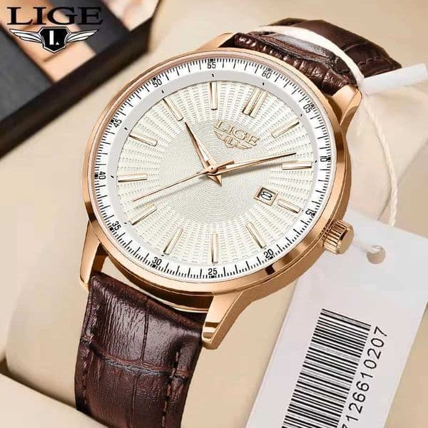 LIGE New Men Watch Fashion Brown Leather Quartz Watches For Men Outdoor Sports Waterproof Luminous Chronograph Relogio Masculino D260319