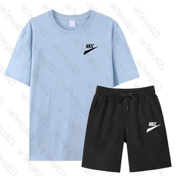 Summer Men's Casual Letter Printed 100% Cotton T-Shirt and Shorts Two-Piece Set Men's Short-Sleeve Breathable Athletic Set Two-Piece Set