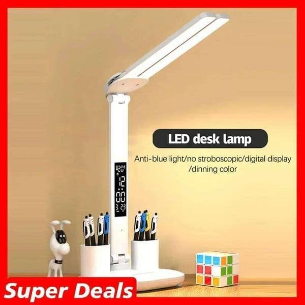 LED Desk USB Dimmable Touch Foldable Table with Calendar Temperature Clock Night Light for Study Reading Lamp 26H0319