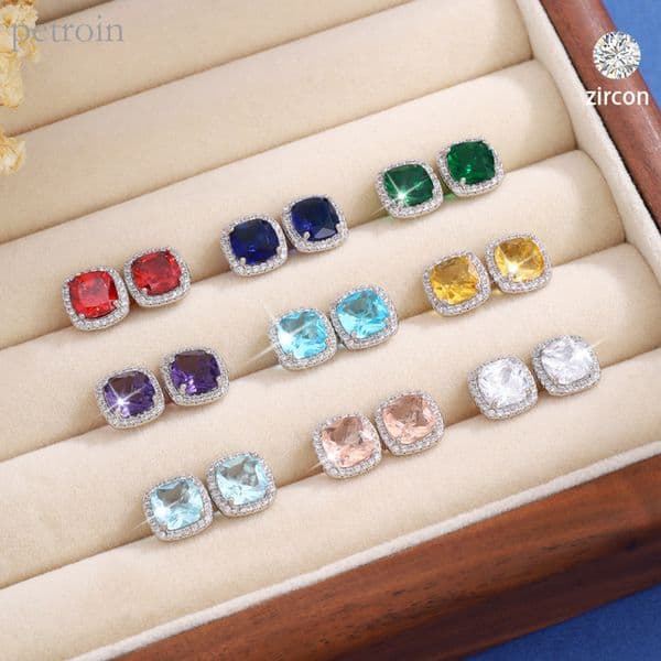 Luxury Jewerly New Minimalist Design Micro-Inlaid Colorful Diamond Super Shiny Square For Women, Korean Japanese Ins Style, Fresh Fashionable Versatile Earrings