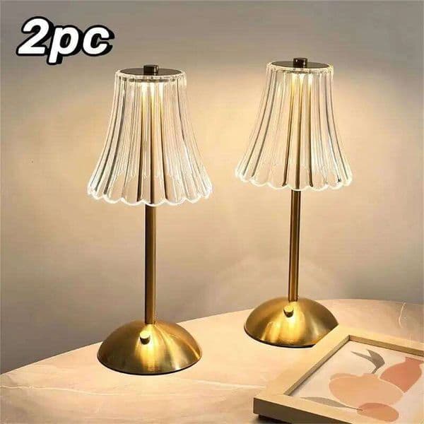 1/2 Set Crystal Wireless Table Rechargeable Gold Retro LED Desk Lamp Portable Touch Three Color Night Light 26W0319