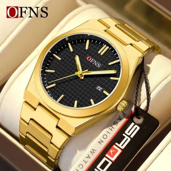 OFNS New 1577 Men's Quartz with Personalized Stereoscopic Scale, Single Calendar Disc, Waterproof Business Watch