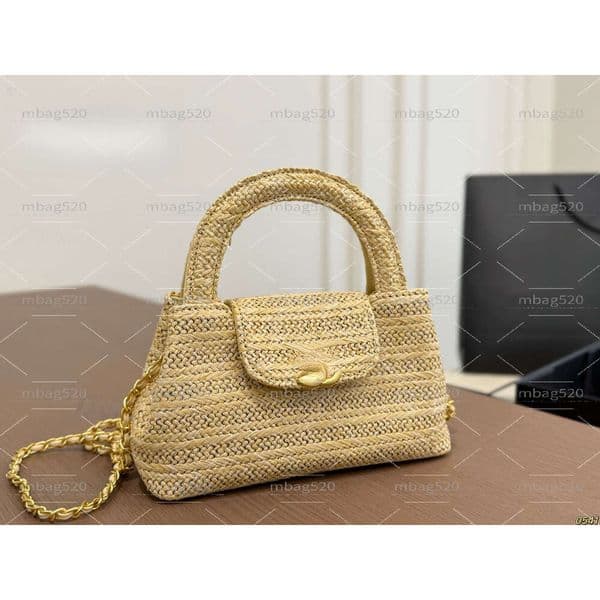 Lafite Straw Woven Bag Beach Bag Luxury Designer Bag Shoulder Bag Handbag Double Letter Shoulder Bag Classic Handbag Womens Premium Wallet Designer Bag 19 11cm