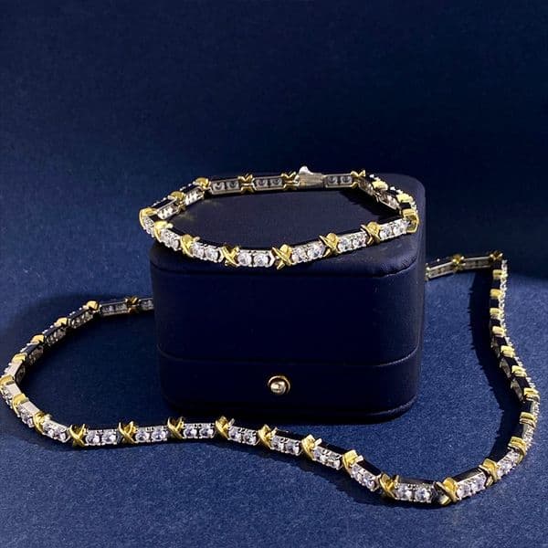 Zircon Inlaid Claw Chain Design Splicing Letter X Bracelet Couple Style Fashionable Light Luxury Bride's Wedding Designer Jewelry