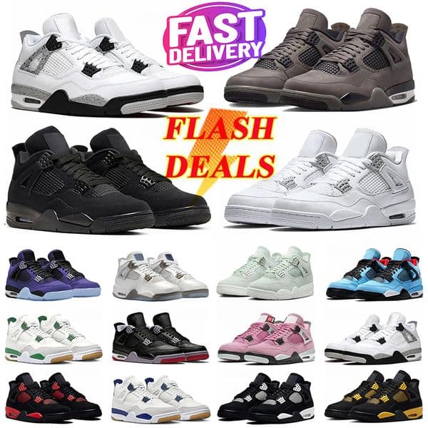 With box Designer 4s Basketball Shoes Men Women Black Cat Wet Cement White Red Thunder Navy Bred Flying Club 4 Sports Trainers Sneakers 36-47