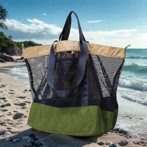 Summer Beach Mesh Bag Large Capacity Outdoor Travel Storage Breathable Hollowed Shoulder Vacation Handbag 260319