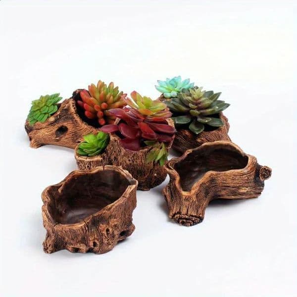 Creative Retro Cement Tree Stump Root Carving Wood Succulent Flower Pot 260318