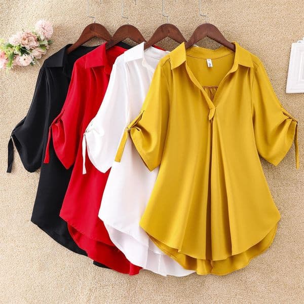 Mid-Length Short-Sleeve Blouse 2025 Summer New Large Size Loose Waist Slimming Chiffon Top for Women Trendy