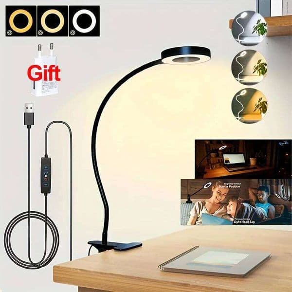 LED Desk Clip Rechargeable Dimmable Gooseneck Reading Office Lamp Plant Growth Light Portable Table Lighting 26Y0319