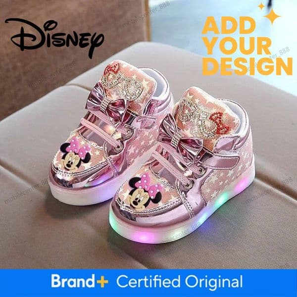 Designer Disney Disney Mickey Mouse Cartoon LED Casual Shoes Minnie Girl Toddler Shoes Children's Sports Shoes Flashing Shoes Sneakers Luxury