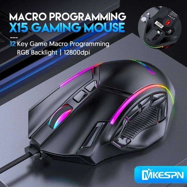 12800DPI Free Weight Macro Gaming 12 Programmable Keys Game Mouse RGB Light Max to 6 levels For pc mac gun PUBG Laptop 26L0320
