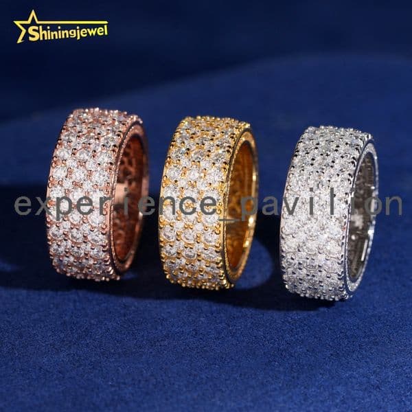 Fine Jewelry GRA Certificate Hip Hop Fully Iced Out Eternity 925 Sterling Silver VVS Moissanite Diamond Ring