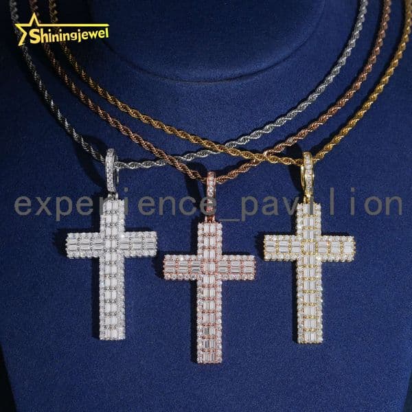 Hip Hop Jewelry 925 Silver Moissanite Pendant Unisex Charm Iced Out Cross Pendant Pass Diamond Tester