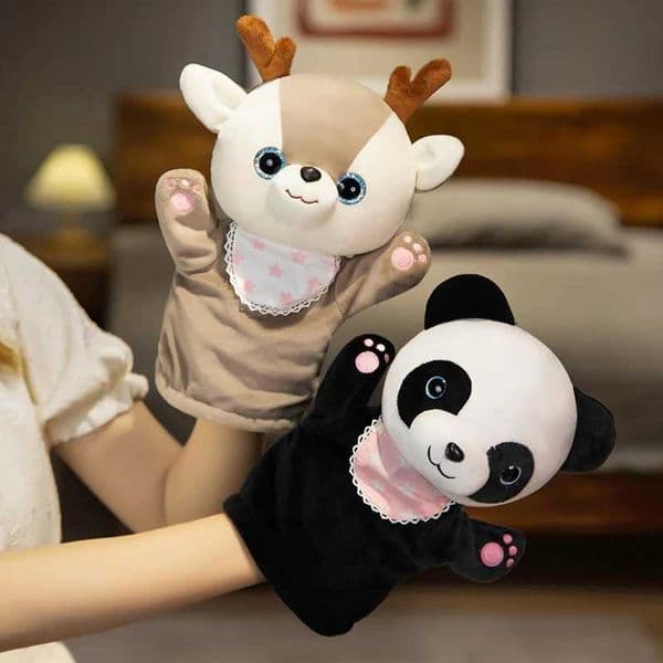 Kawaii Stuffed Animal Cat Deer Shibu Inu Plush Hand Puppet Educational Toy Birthday Christmas Gift L200320
