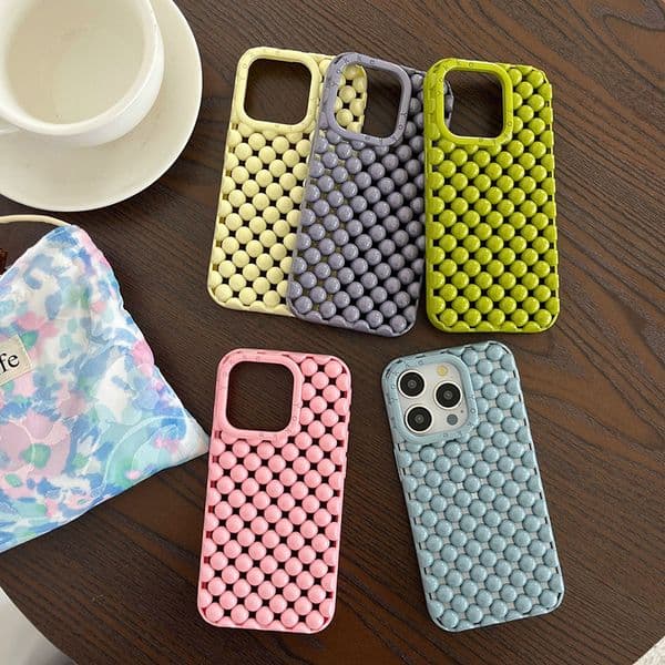 Hollow Phone Case For Iphone 17 16 15 14 13 Pro Max Cubic 17Pro Fake Pearl 16Pro Phone Case 16Promax Solid Color 15Promax Plating 17Promax Cover 14Promax 13Promax Shell