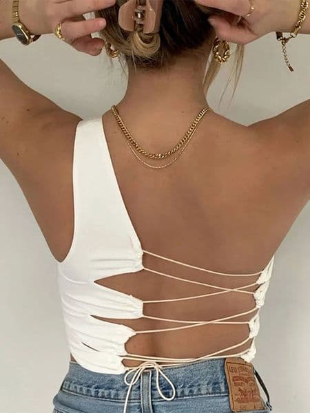 sexy hollow backless white black tank top women summer Korean club party wear camisole femme crop tops Slim Soft vest tee 260319